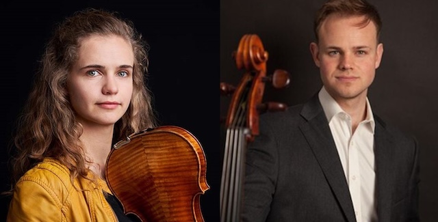 Two performers with violin and cello.