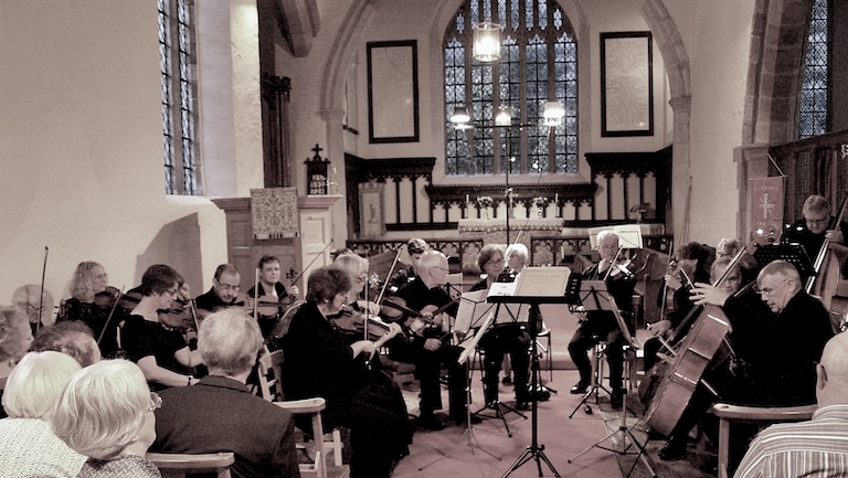 An orchestra playing.