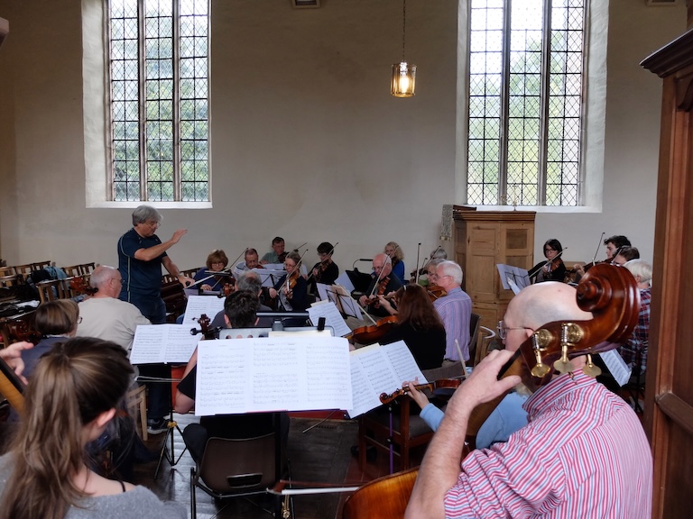 An orchestra playing.
