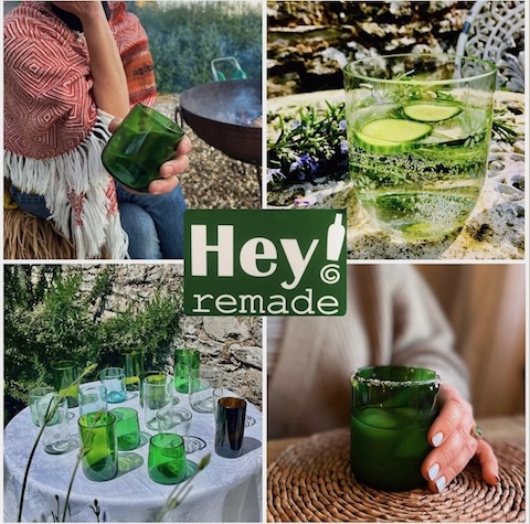 A variety of glassware in a cool green colour.