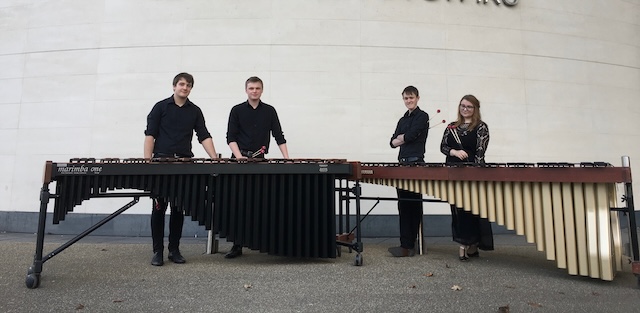 Percussion players with their instruments