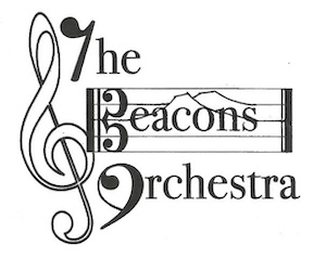 Logo with stave-stylised text 'The Beacons Orchestra'.
